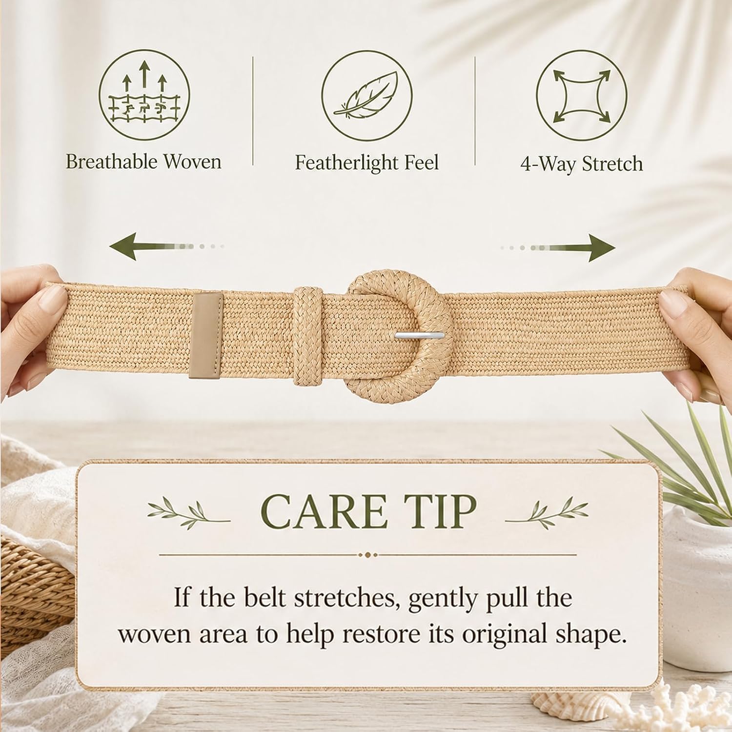 Braided Straw Belts for Women, Woven Elastic Waist Belt image 4