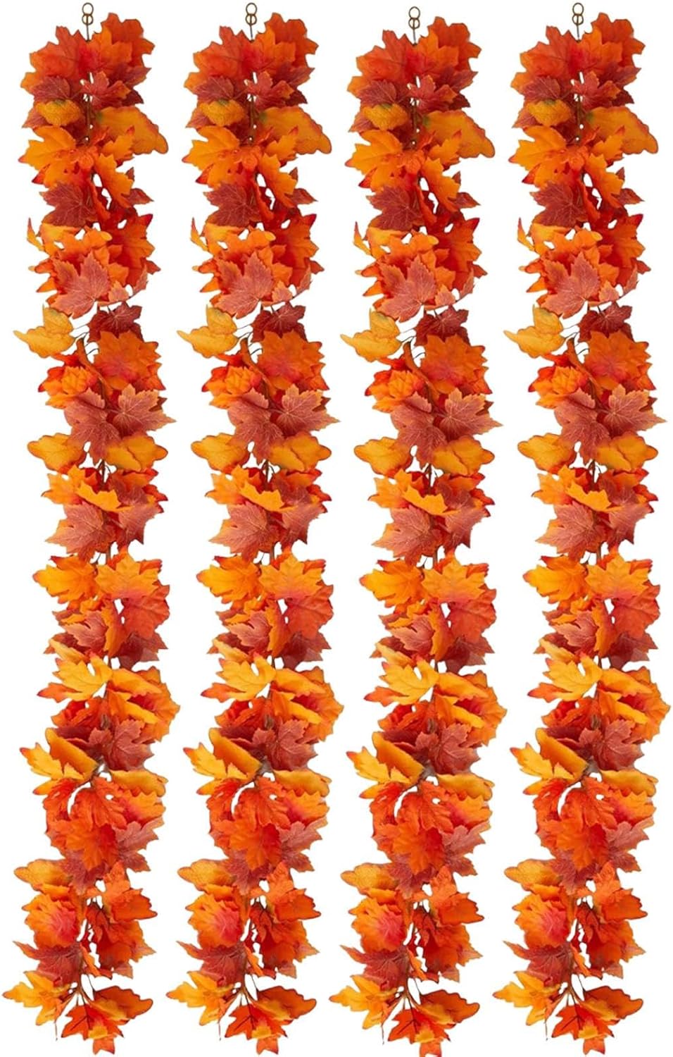 Leaves Garland - 4pcs Faux Fall Decor, Thanksgiving Seasonal Ornament | Weather-Resistant Silk Fabric, Perfect for Lawn, Entryway, Wall, Patio, Balcony, Yard, Garden, Window