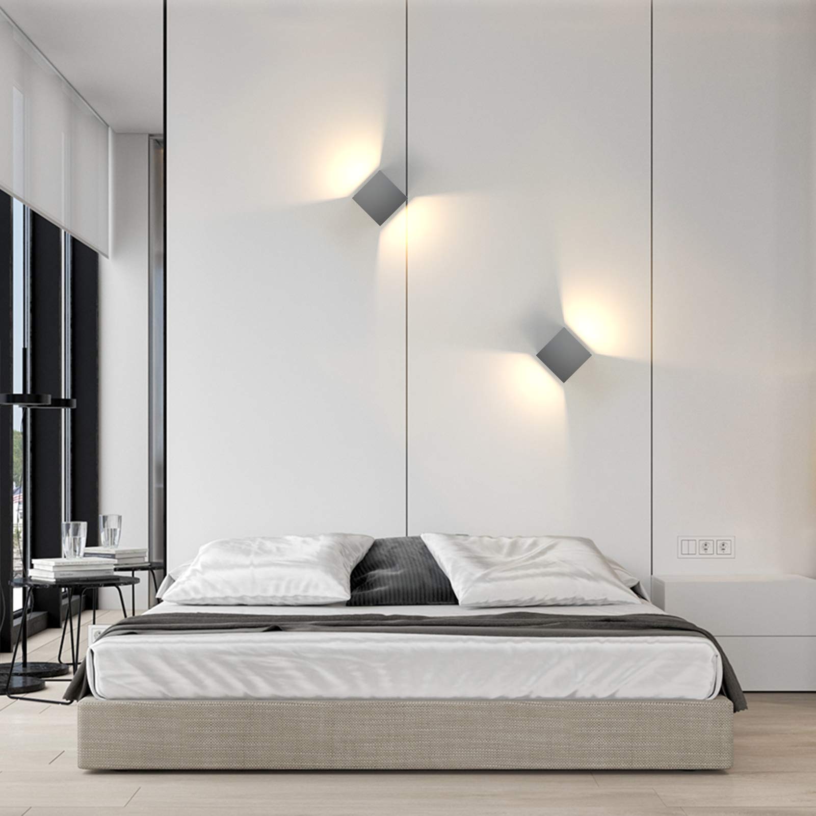 K-Bright Lampada da parete intelligente a 2 pezzi, applique LED dimmerabili, Illuminazione da parete 3000K-6000K con telecomando, angolo del fascio regolabile IP65 per interni/esterni, grigio scuro