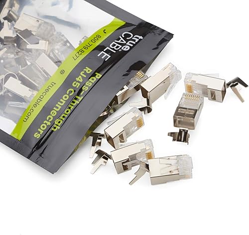 Miniatura 10 de trueCABLE Cat66A RJ45 Pass Through - Enchufes modulares, conector de tierra externo blindado (STP), listado UL, crimpado EZ, chapado en oro, 3