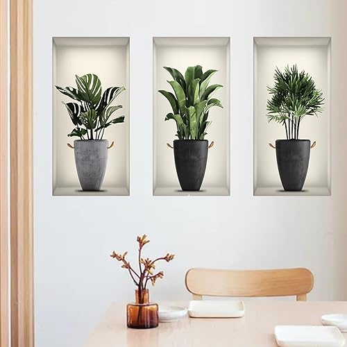 Miniatura 6 de Adhesivos de pared, calcomanías de pared 3D para sala de estar, plantas, arte de pared, jarrón, calcomanía de pared para dormitorios, baño,