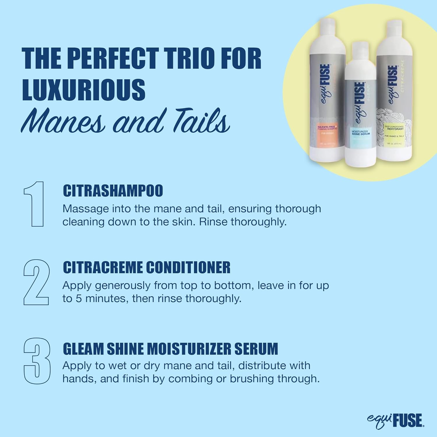 EquiFUSE Gleam Moisturizer + Shine Serum for Horses | detangles Even The unruliest Manes and Tails | Provides Long-Lasting Shine | 16oz