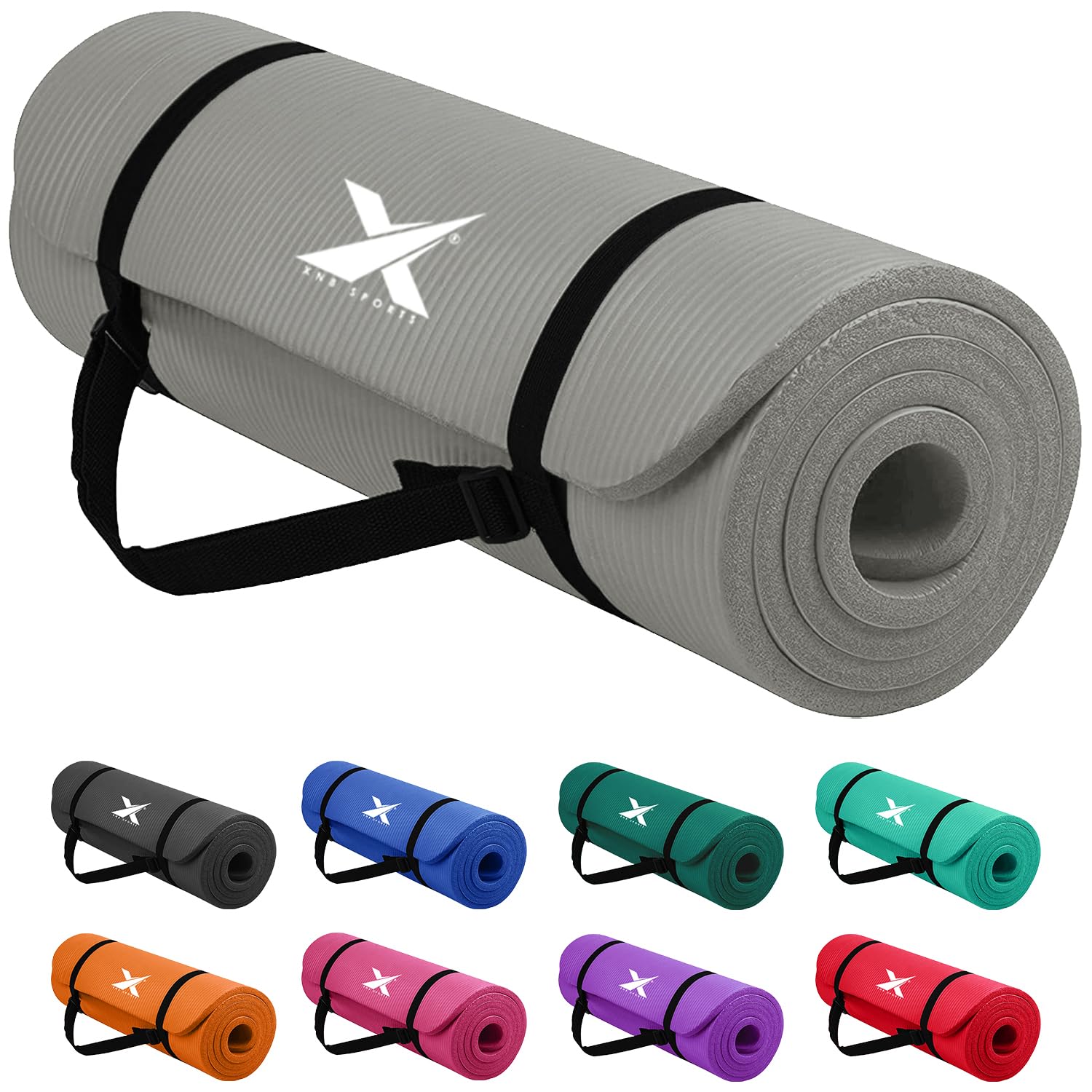 Xn8 Sports Yoga mat 10mm & 15mm Thick NBR Exercise Mat - Non-Tearable Pilates Mat with Extra Carry Strap - Yoga Mats for Women Men for Aerobics Lunges Planks Indoor & Outdoor 61Lx20Wx1.5 & 1Th