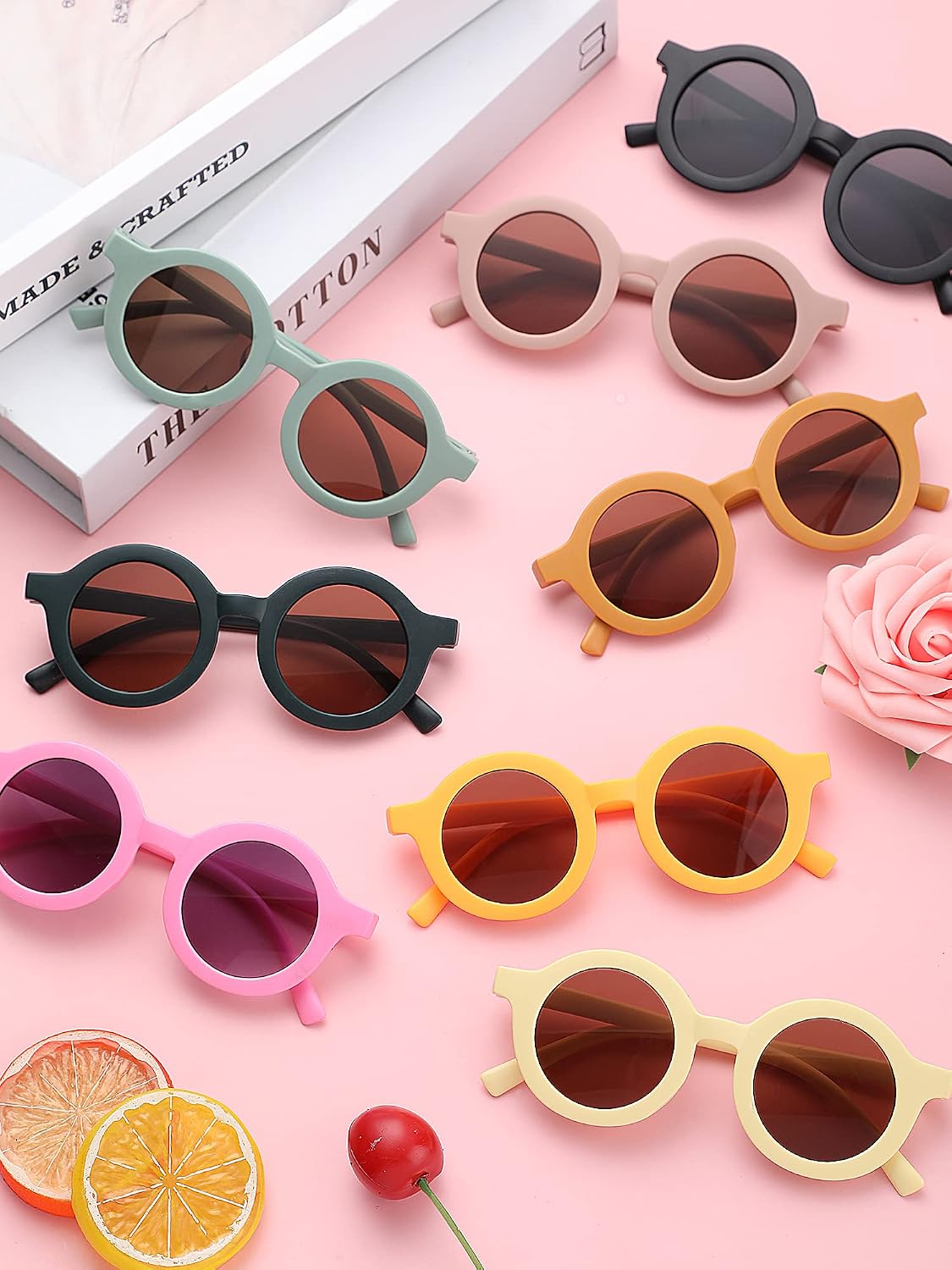 Weewooday 8 Pack Round Sunglasses for Kids Toddler Cute Polarized Colorful Glasses for Party Beach Girls Boys Age 3-10