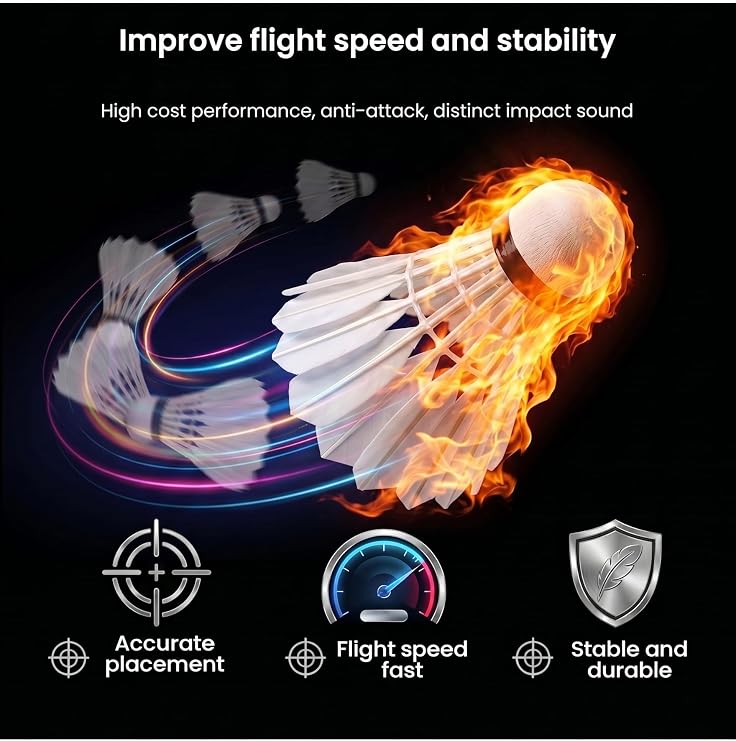 12-Pack Badminton Shuttlecocks, White, Premium Goose Feathers,Stable Flight