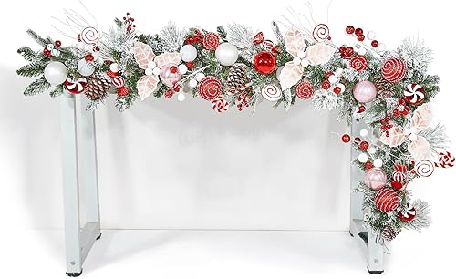 Miniatura 1 de WBHome - Guirnalda de Navidad con luces preinstaladas, 6 pies72 pulgadas, rojo y blanco, con 50 luces led, decoración de Navidad para interiores y