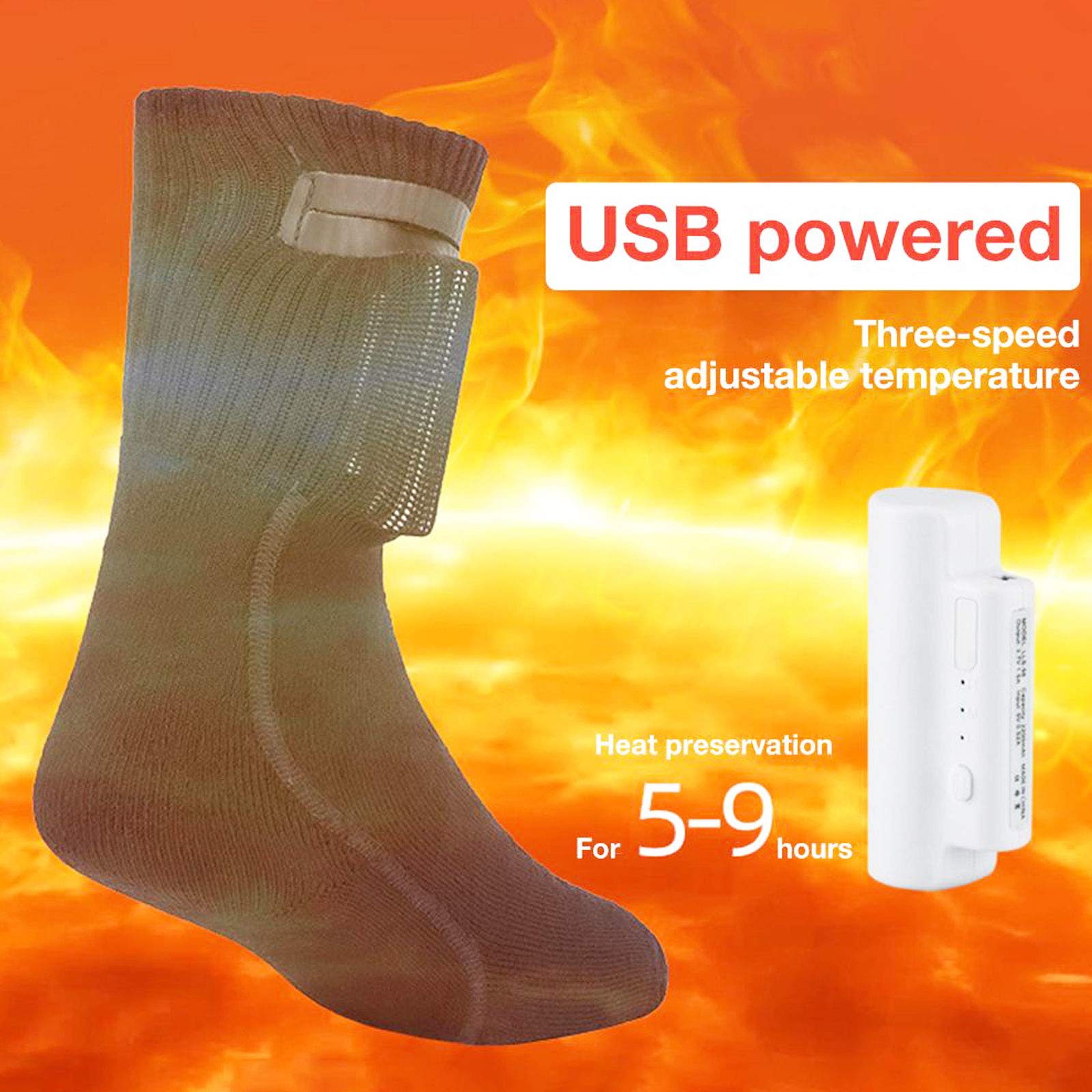 NANANA Calze Riscaldate Ricaricabili, Calze Riscaldate per Sci Invernali, Tre Livelli di Calore, 5v 2200mah Rechargeable Electric Heating Socks per Sci Moto Pesca Caccia Ciclismo(36-43 Iarde),Nero
