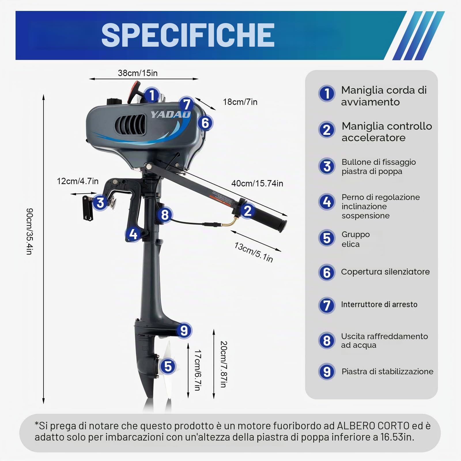 MINRS Motore fuoribordo a benzina, 3,5 Ps, 2 tempi, 49 cc, motore fuoribordo professionale, raffreddamento a mezza acqua, raffreddamento a metà aria, risparmio di carburante, avviamento manuale per