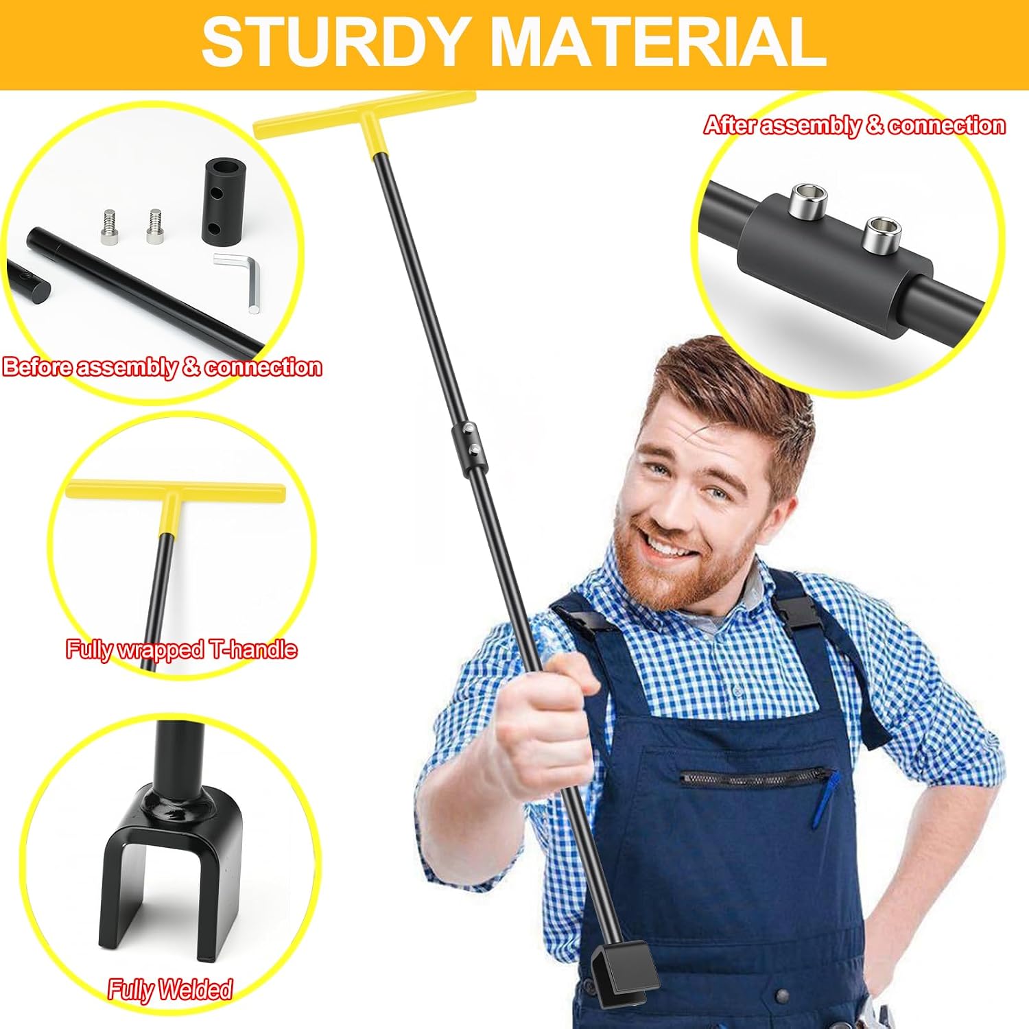 Water Meter Key 32 Inch & 4-Way Utility Keys, Steel T-Handle, Water Meter Shut Off Tool for Curb Main Shut Off Valve