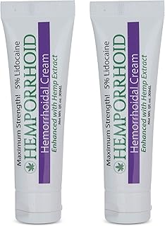 HEMPORRHOID 5% Lidocaine Maximum Strength with Hemp Oil - Hemorrhoid Ointment Cream Topical Numbing - 1OZ - for Sections, ...