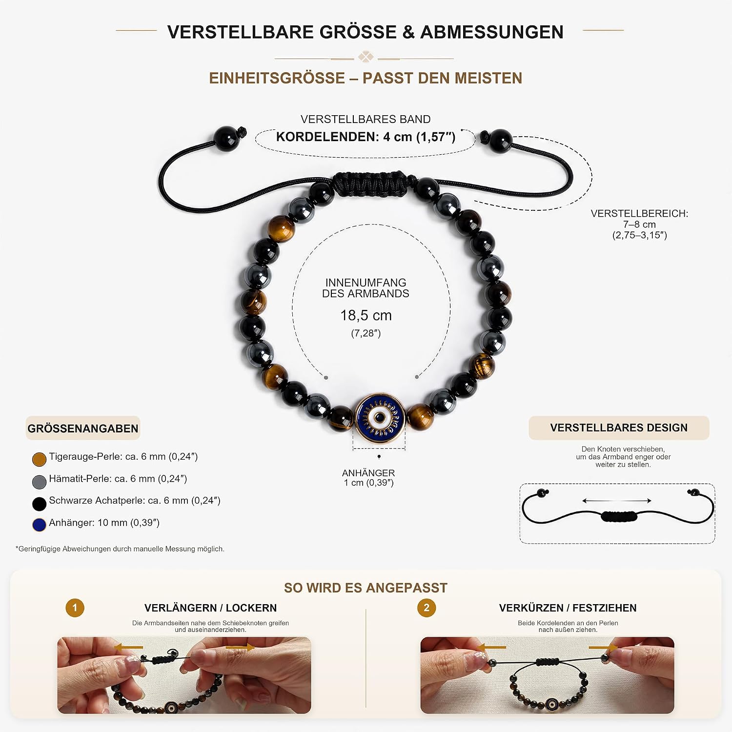 Farfume Naturstein Perlenarmband Damen Herren, Edelstein Naza Armband - Analyse des détails et conception