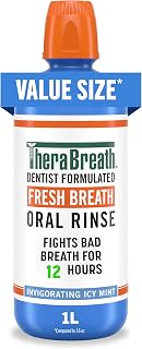 TheraBreath Fresh Breath Oral Rinse Icy Mint - Alcohol-Free ADA-Accepted Mouthwash, 12Hr Bad Breath Protection, pH-Balanced 1L