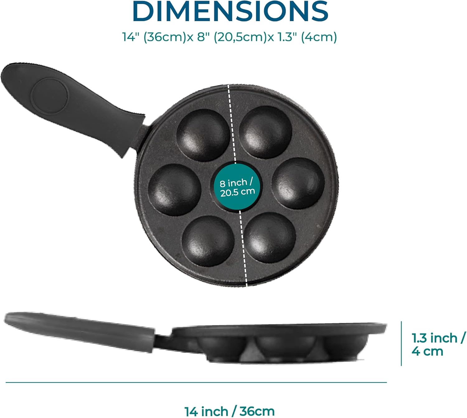 EMYA Aebleskiver Cast Iron NonStick Pan 8inch - Heavy Duty Danish Stuffed Pancake Munk Ebelskiver Maker - Complete with Silicone Handle Cover and a Fork: Home & Kitchen