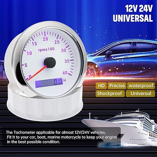 Miniatura 15 de ARTILAURA Tacómetro Barco Tacometro 3.346 in 3-3/8" 7 Color LED 8000 RPM Calibre para coche Auto Marine Truck 9-32V (blanco)