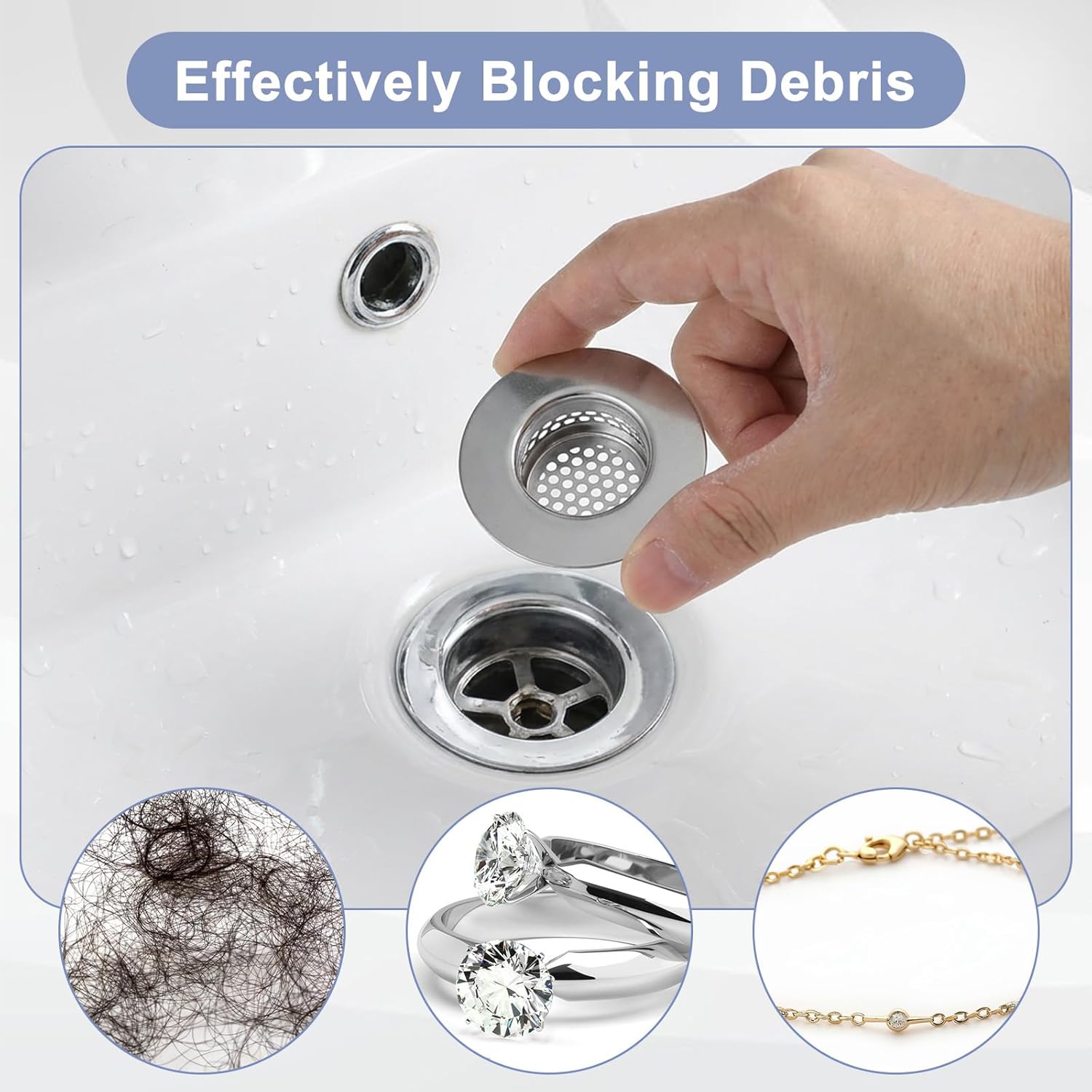 2 Pack Bathroom Sink Drain Strainer, Fit Hole Size from 1.25" to 1.60", Bathtub Lavatory Sink Drain Strainer Stainless Steel Drains Filter Hair Catcher for Laundry, Mop Pool, Utility, Slop, RV Sinks