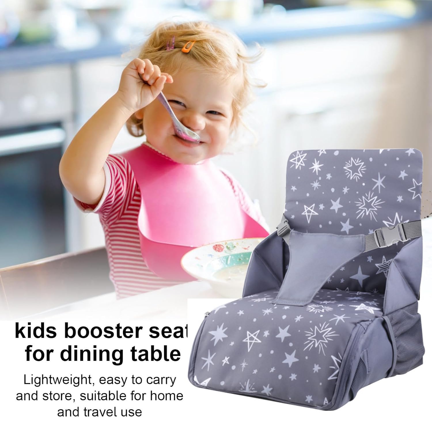 HEYOUTH Alzador Silla para Niños Comer,Trona Portatil,Trona de Viaje,Asiento Elevador para Bebé 3 en 1: Asiento, mochila y bandolera,Bolsillos Prácticos, para las Comidas de los Niños Pequeños