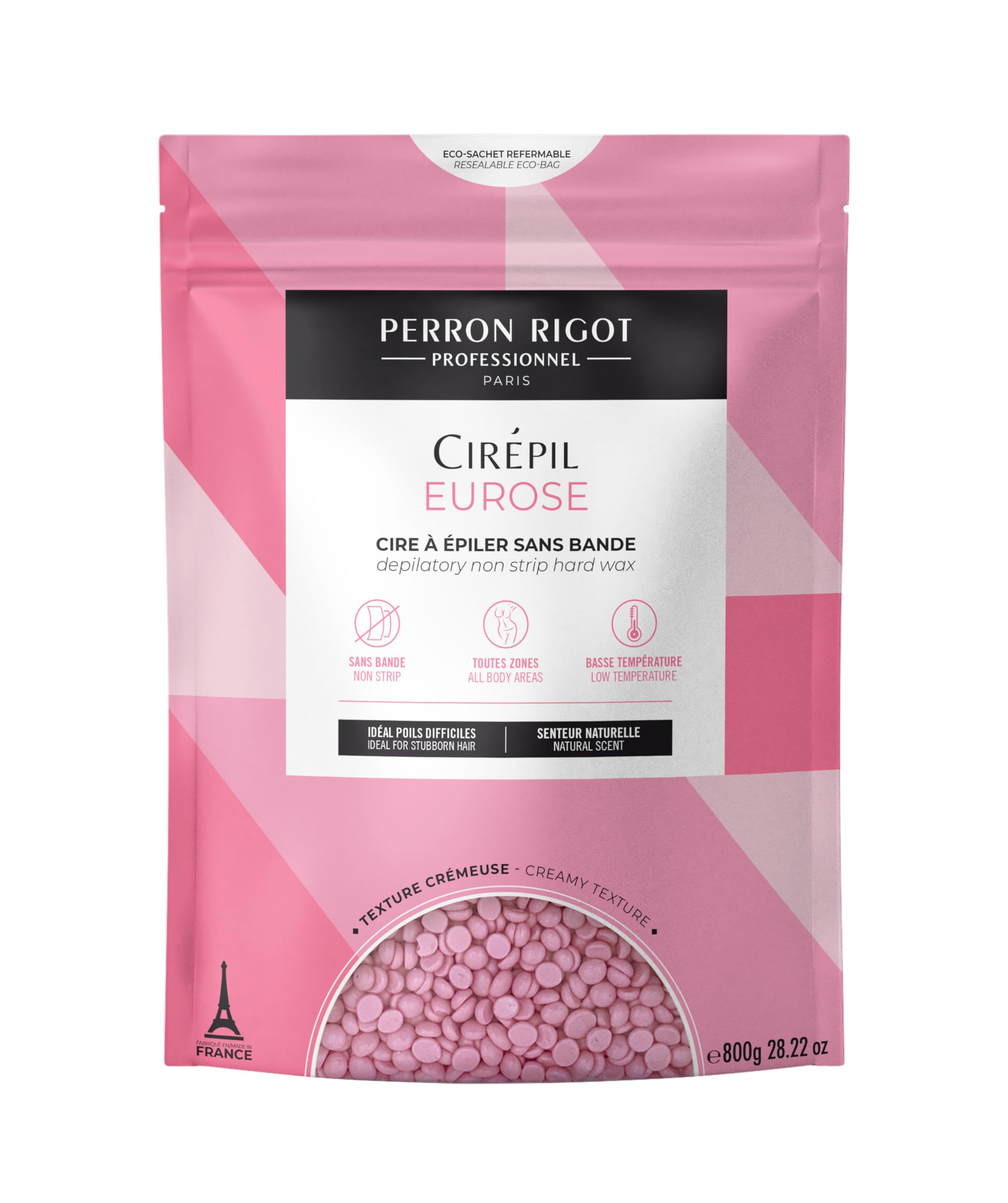 Eurose - 800g / 28.22 oz Hard Wax Beads Bag - All-Purpose Creamy for Face, Bikini & Body - Effective on Coarse & Fine Hair - Unscented Professional Formula - Low Temp Refill Bag