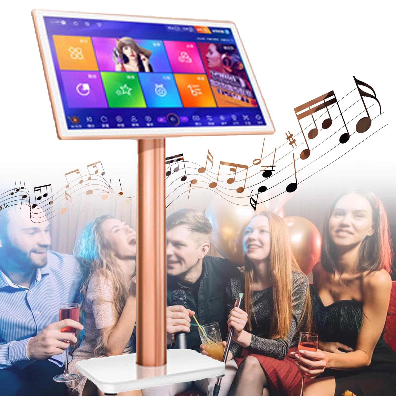 Máquina de karaoke inteligente de 19,5 pulgadas con pantalla de letras, partitura en tiempo real, YouTube y actualización de canciones en la nube para fiestas en bares y casas, color blanco, 2 TB.