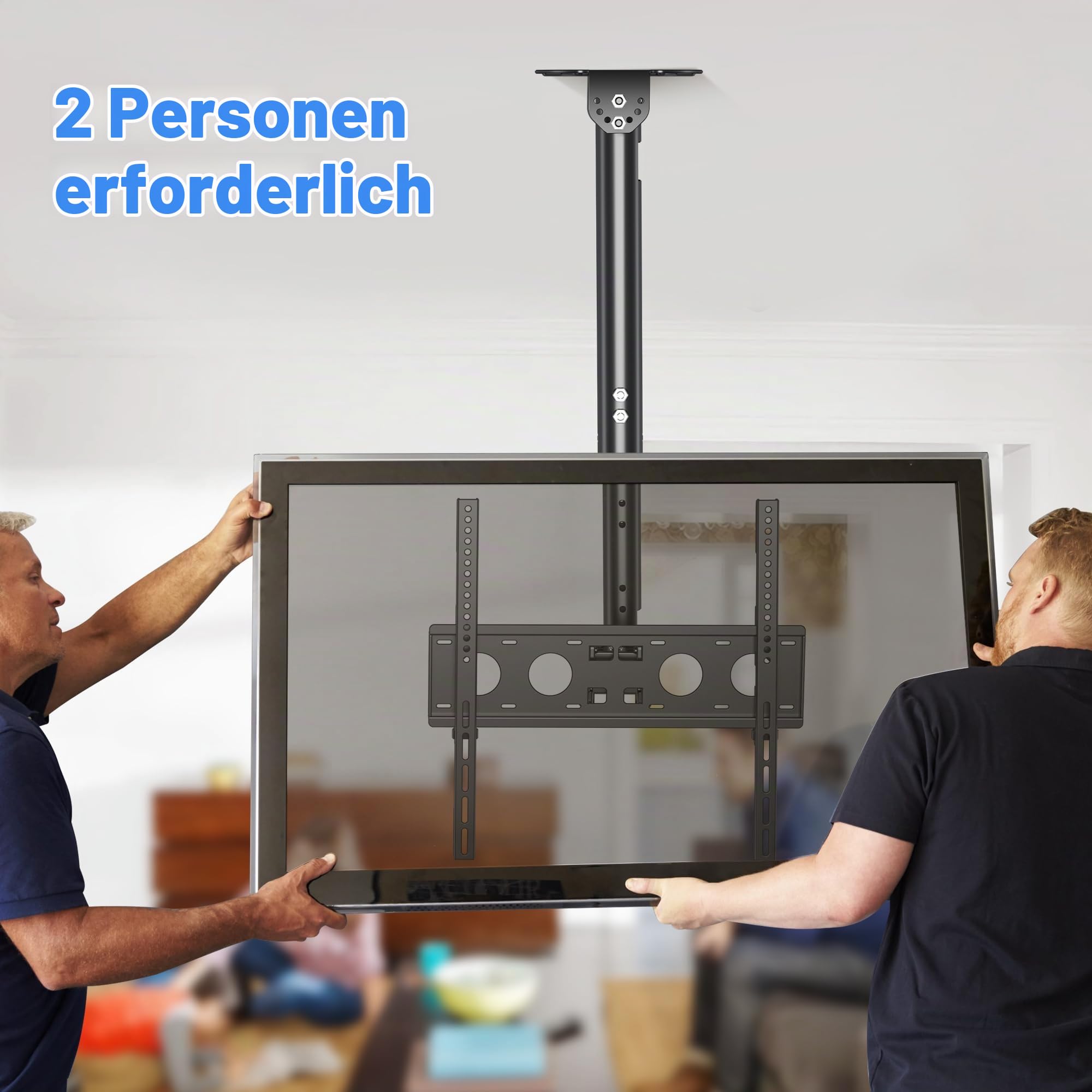 XINLEI TV Deckenhalterung Schwenkbar Neigbar 360° für 26-65 Zoll Fernseher bis 45kg, Höhenverstellbare Deckenhalterung mit 50mm Stahlrohr, hohles Rohr für Kabelmanagement – max. VESA 400×400mm