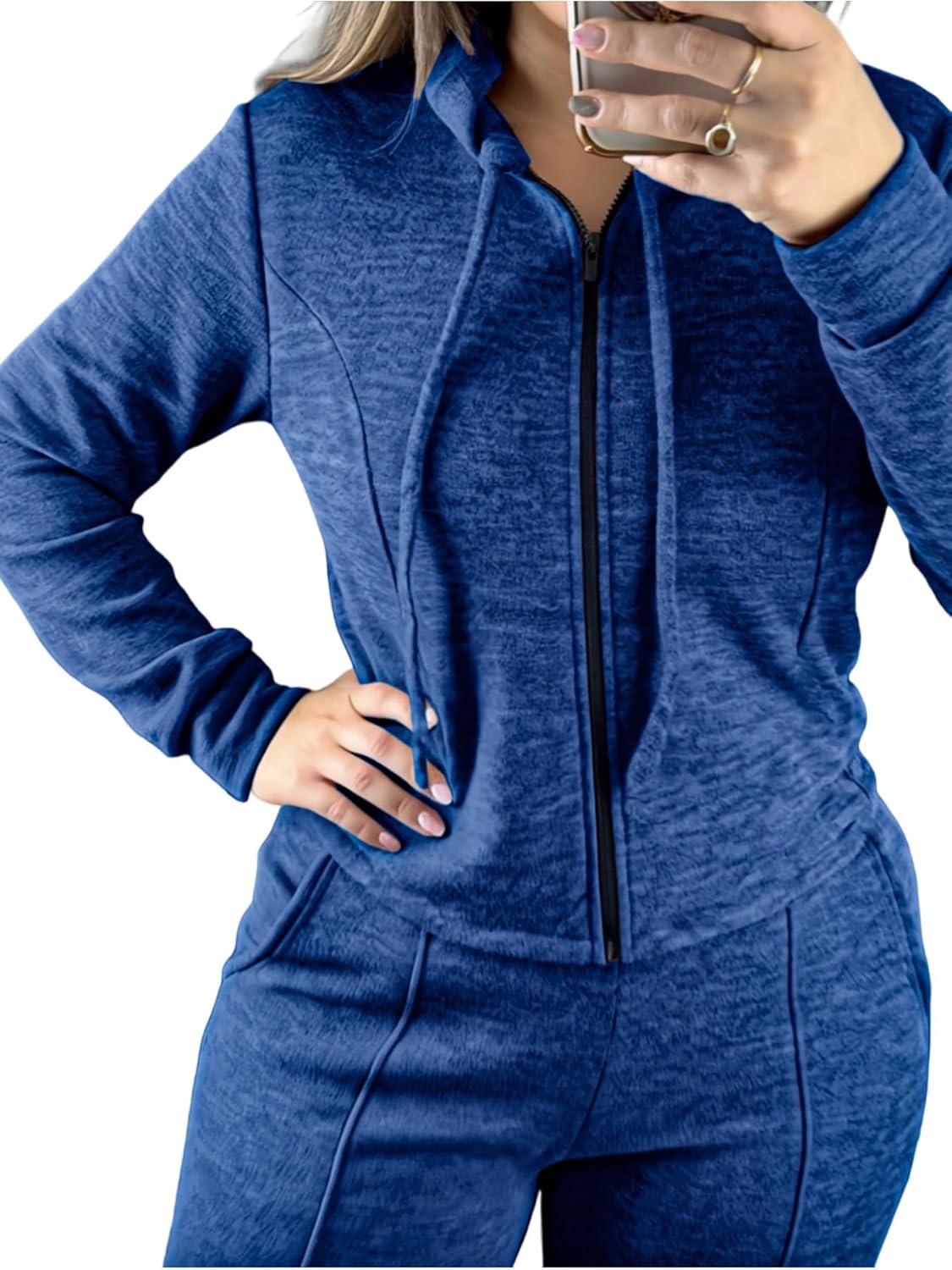 CHICME Womens 2 Piece Outfits Sweatsuit Zip Up Hoodie and Wide Leg Sweatpants Tracksuit Travel Workout Lounge Sets - Image 5
