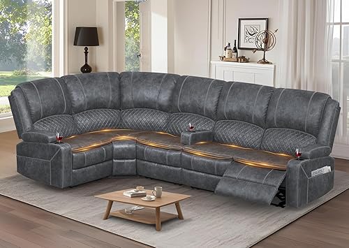 Miniatura 24 de Juego de sofá modular reclinable manual, 7 asientos, sofá modular reclinable esquinero de terciopelo holandés suave, sofá reclinable en forma de L