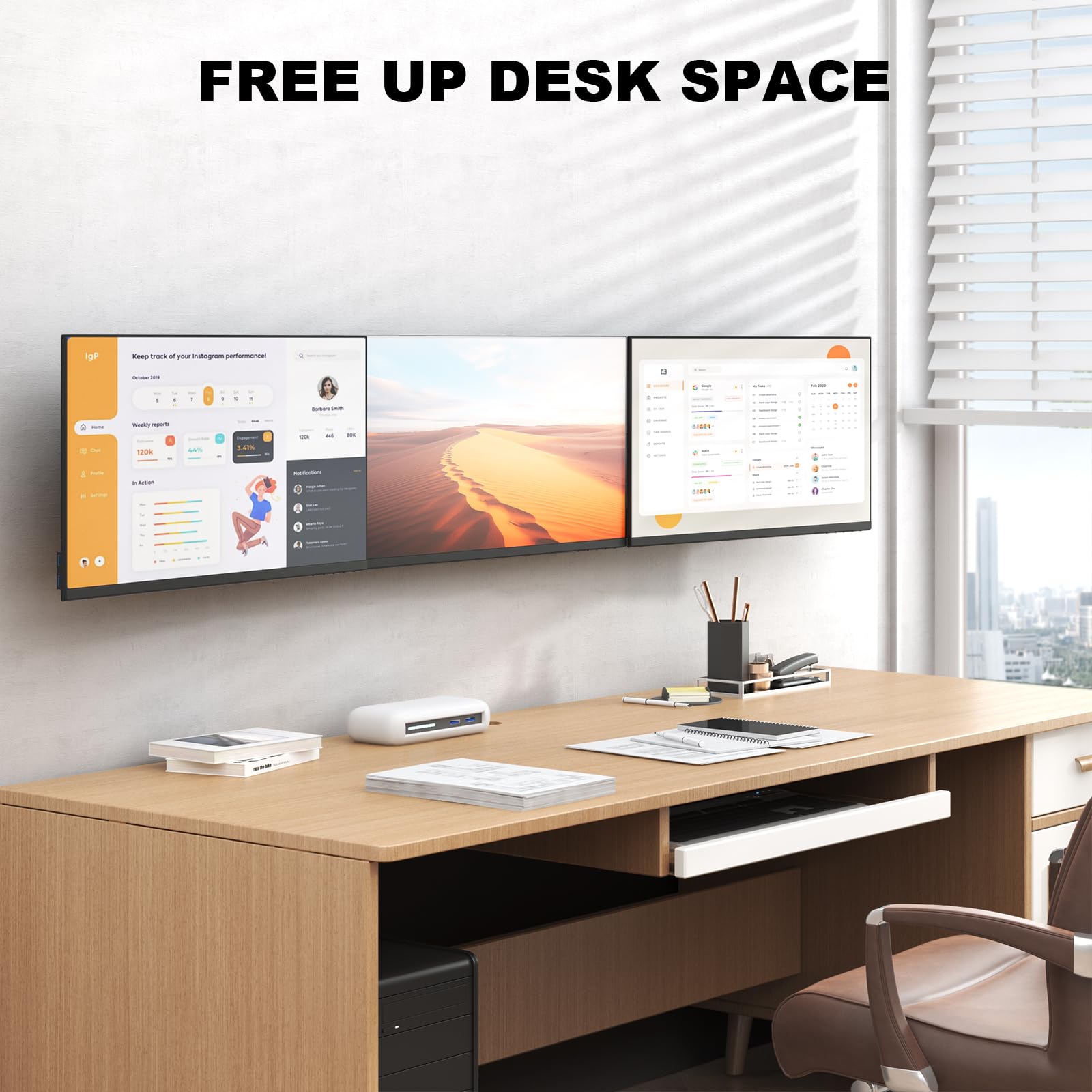 Soporte de Pared para 3 monitores, VESA 75x100, 17-32 Pulgadas, Negro