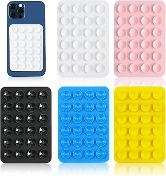 5PCS Silicone Suction Phone Case Mount,Non Slip Suction Cup pad Mount Sticky Mirror Shower Phone Holder Compatible with iPhone and Android Black white