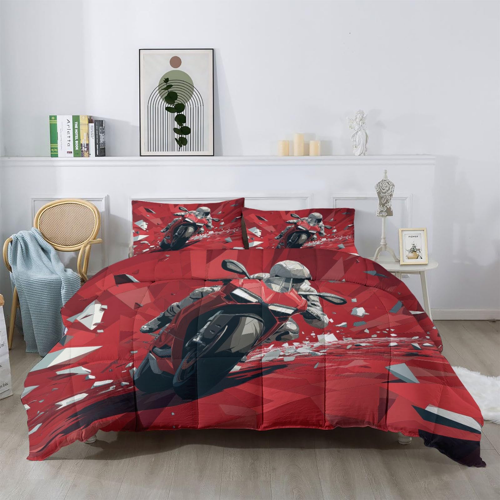 Poszewka na kołdrę King 230 x 220 cm, nowoczesny zestaw pościeli z 2 poszewkami na poduszki, miękka, oddychająca, dwustronna kołdra z mikrofibry, całoroczna czerwona pościel do sypialni