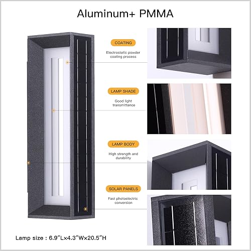Miniatura 3 de Luces solares de pared de 20.5 pulgadas para exteriores, impermeables, 1 paquete de apliques solares de pared para exteriores, luz LED moderna