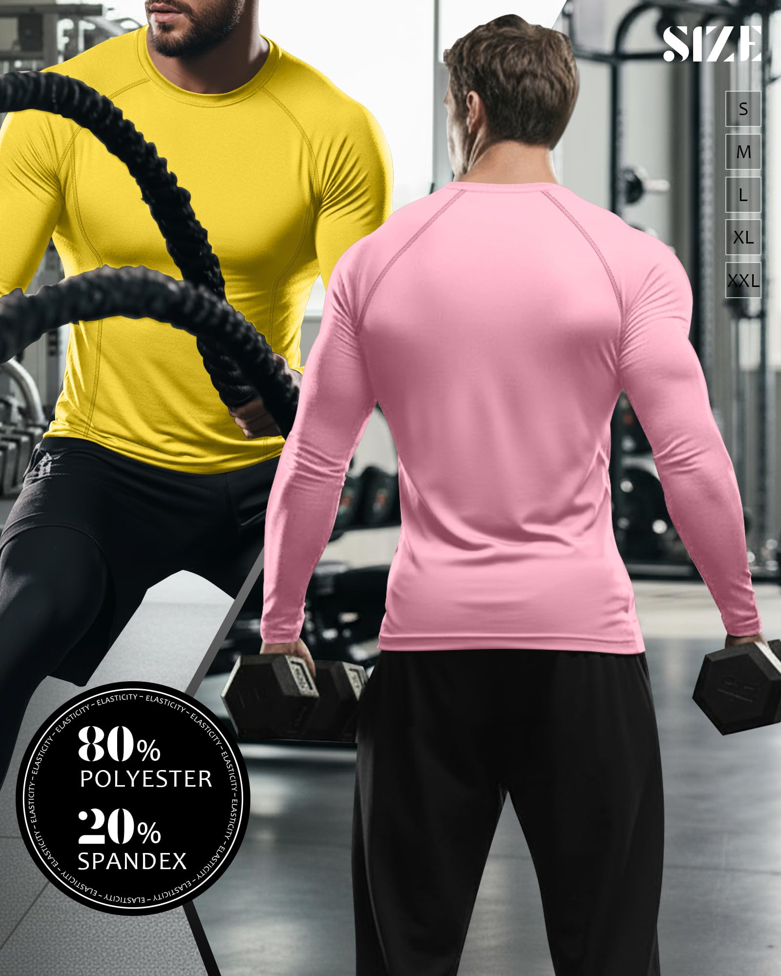Neer Lot de 4 t-shirts de compression raglan à manches longues et col rond pour homme