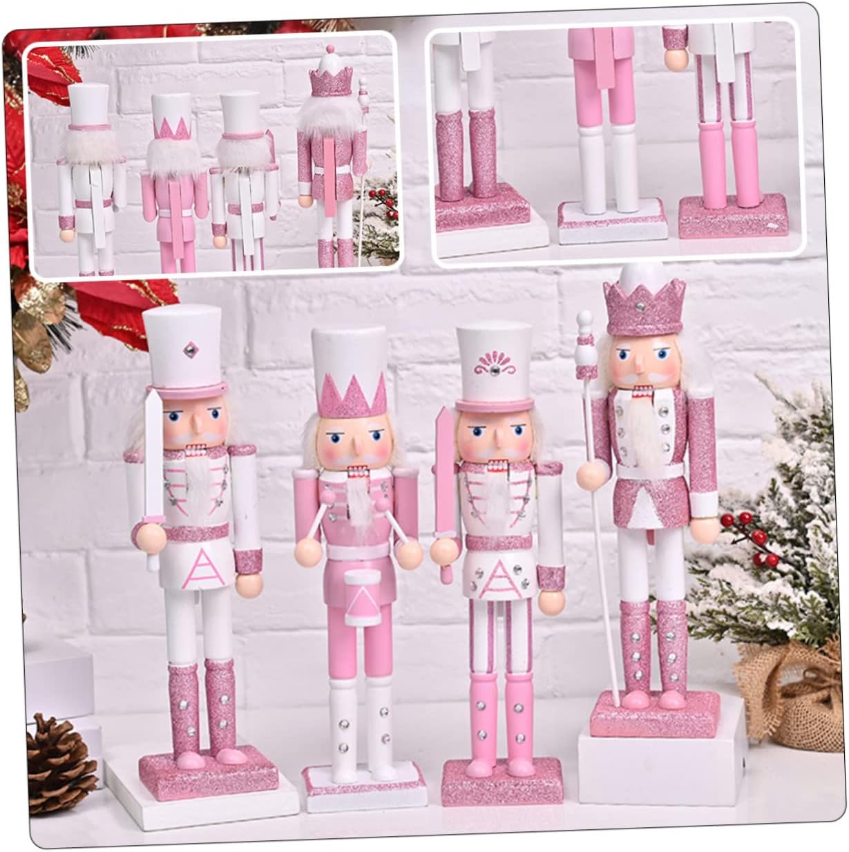 PRETYZOOM 4pcs Wooden Nutcracker Figurines Christmas Decor with Movable Mouths Handmade Festive Desktop Ornaments for Teen and Holiday Home Decoration