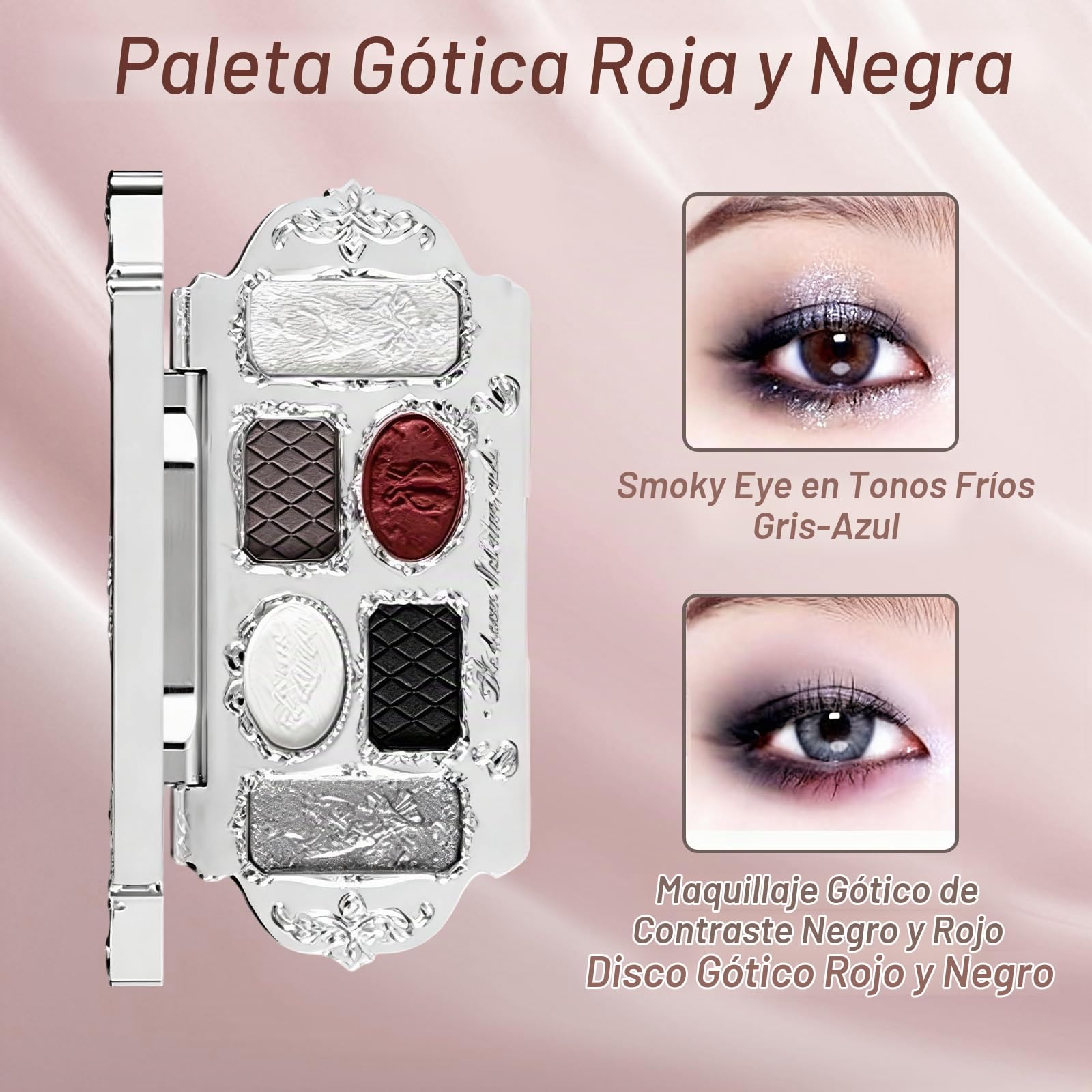 Paleta Sombras de Ojos 6 Colores, Serie Swan Ballet con Relieve de Cisne, 4 Mate & 2 Brillantes, Textura Cremosa Super Pigmentada para Maquillaje de Ojos (Negro)