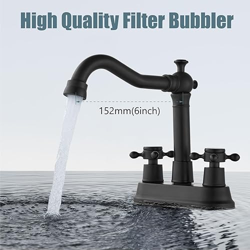 Miniatura 5 de Aolemi Grifo de lavabo de baño de 4 pulgadas, estilo vintage, 2 asas cruzadas, grifo mezclador de lavabo para lavabo, 3 agujeros, incluye manguera