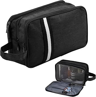 Beauty Case da Viaggio, Borsa da Toilette Uomo con Borsa Asciutta Bagnata, Borsa Bagno Uomo, Cosmetici Borsa da Viaggio per Donna, Uomo, 3 Scomparti (Nero)