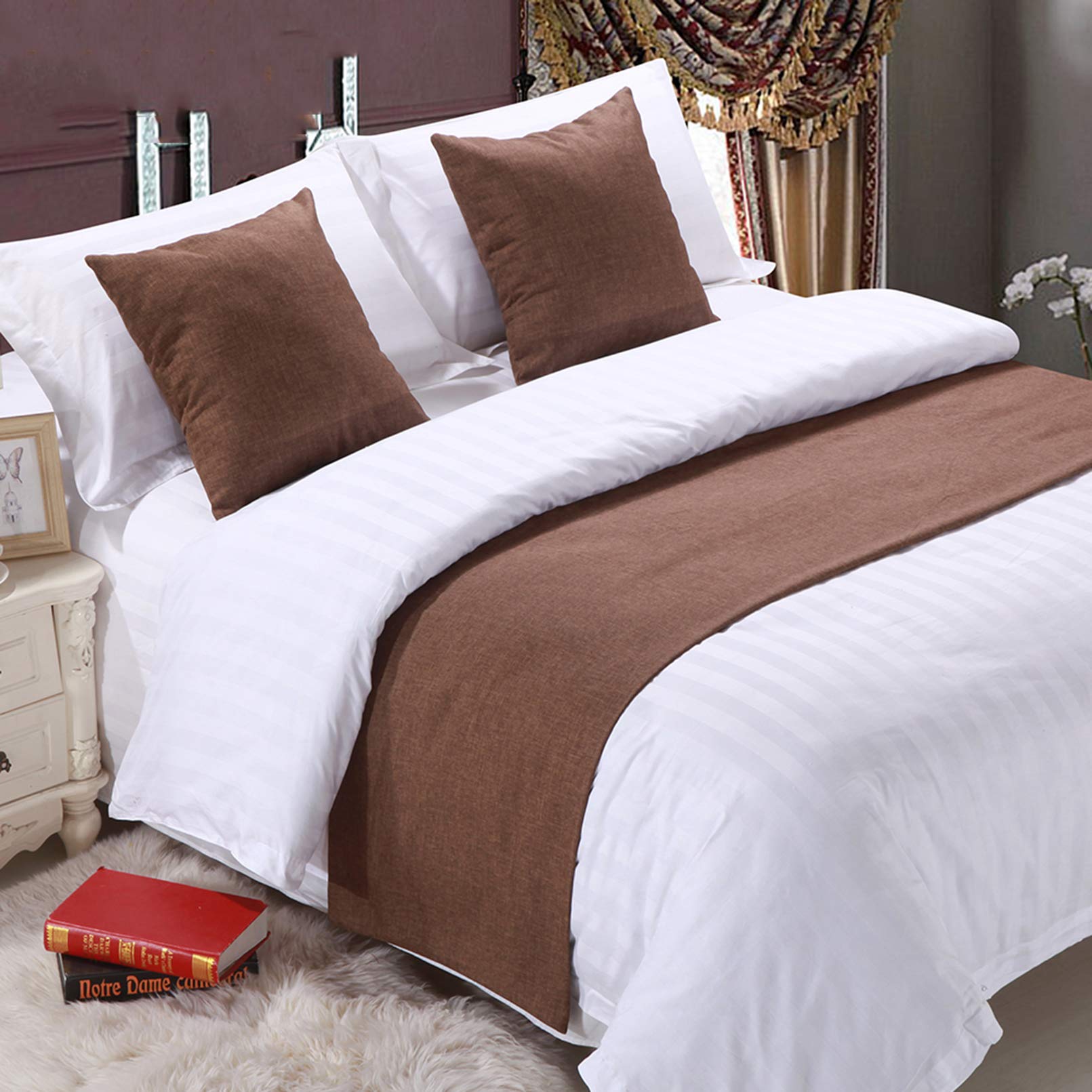 BAMCQ Bed Runner bed runners Hotel bedding premium bed scarf bed flag bed tail pad bed cover bed decoration bar brown (hug pillow + pillow core) 1