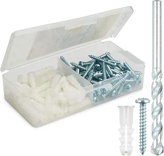 Qualihome Ribbed Plastic Drywall Anchor Kit - Wall Anchors and Screws for Drywall Includes Anchors, & Screws, 1 Masonry Drill Bit - Mounting Tolls for Decor, Furniture, Shelving (14-16 x 1-1/4")