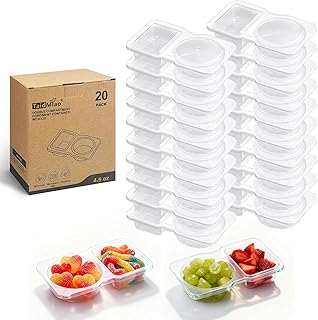 Reusable Snack Containers Compartment with Lids - 20 Sets Snack Containers, Double Snackle Box Compartment Condiment Containers, Snack Box for Sauce and Snacks