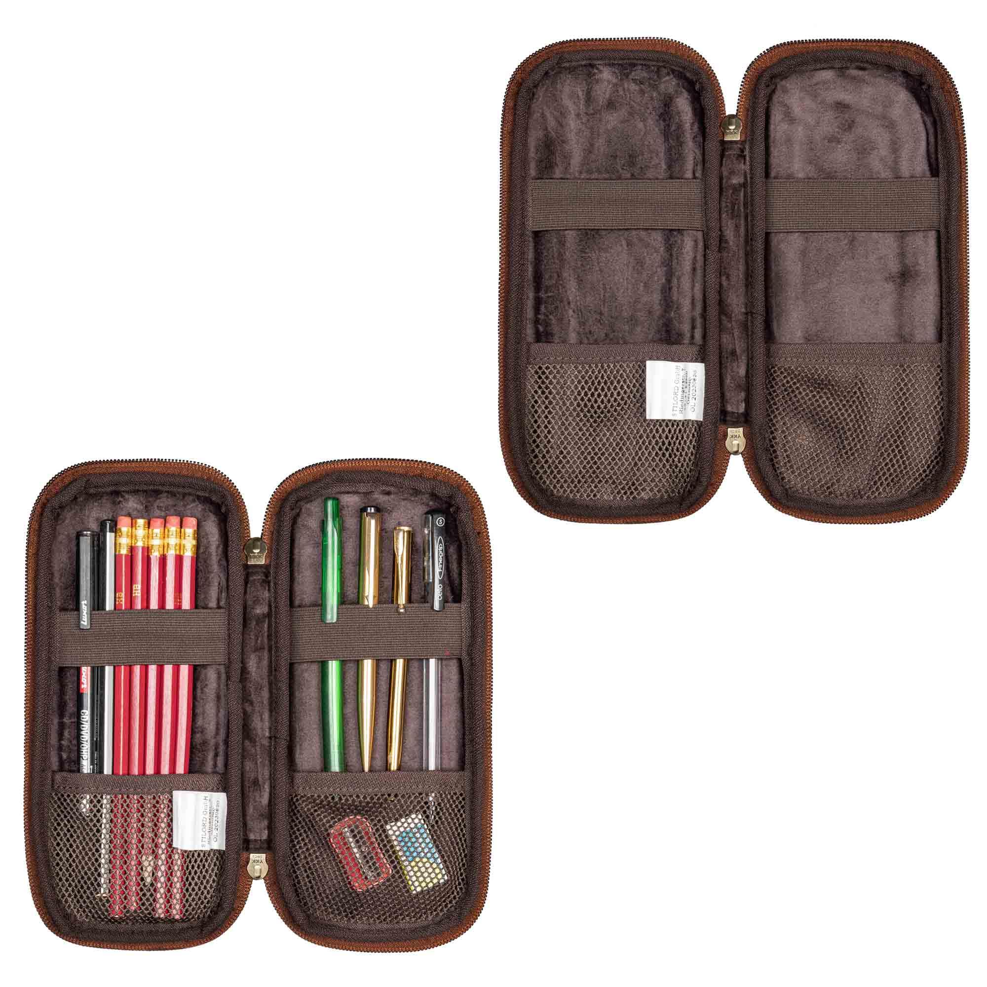 STILORD 'Scotty' Estuche de Cuero Vintage con Cremallera Estuche rígido Portalápices de Hombre Caja de lápices Piel Carpeta para bolígrafos de señora, Color:maraska - marrón