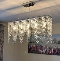 A1A9 Modern Téglalap Alakú Kristály Csillár - K9 Esőcsepp LED Mennyezeti Lámpa Nappaliba, Étkezőbe 80x40cm, Króm Kivitel, E14 Foglalat 1