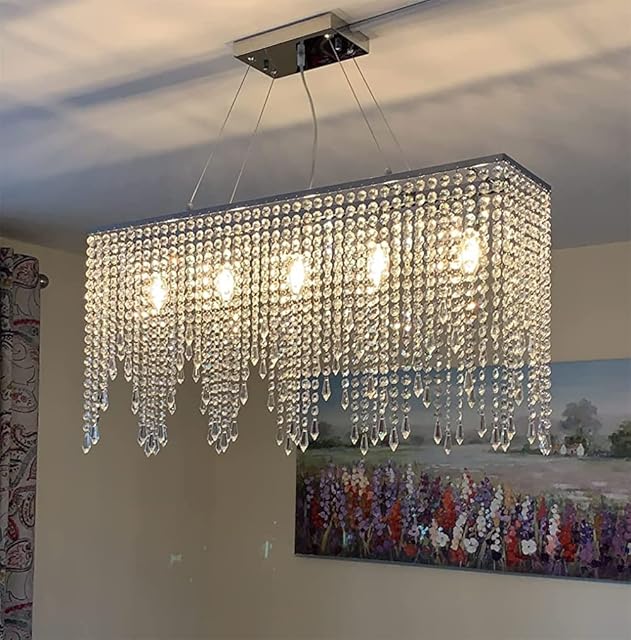 A1A9 Luxury Crystal Chandelier Ceiling Lights, Modern Rectangle Raindrop Elegant Chandeliers Fixture Clear K9 Crystal Romantic LED Pendant Lighting for Livingroom, Dining Room, Foyer, Lounge, Bar