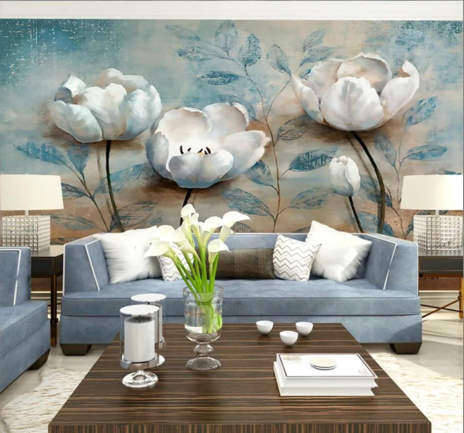 XLMING Vintage Relief White Flowers Plants 3D Wallpaper Luxury Home Dining Decor Paste Sofa Living Room The Wall for Bedroom Mural-250cm×170cm