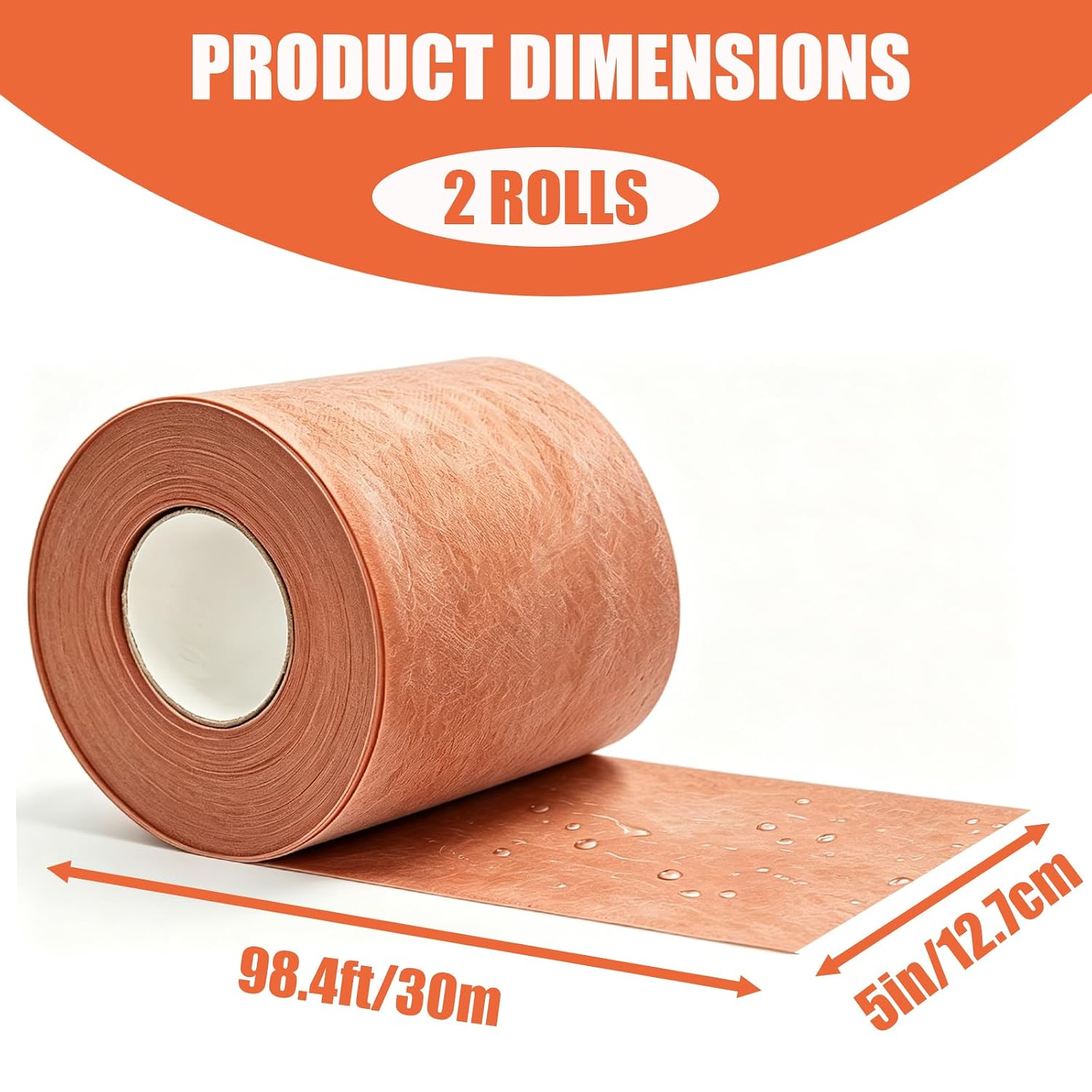 2 Roll Waterproofing Membrane 5In x 98.4Ft 20 Mils Thick Tile Underlayment Seam Tape Polyethylene Fabric Shower Waterproofing Tape for Bathroom Sauna Steam Room and Wet Areas