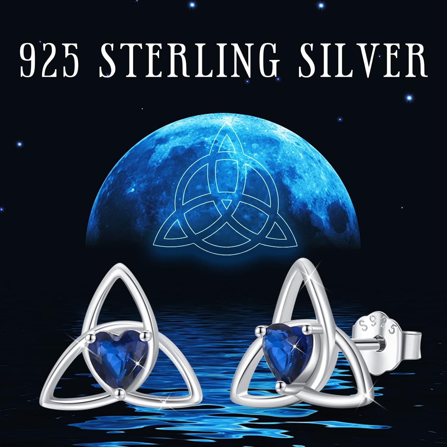 Celtic Knot Stud Earrings Sterling Silver Blue Knot Earrings Celtic Stud Earrings Crystal/Cubic Zirconia Trinity Stud Earrings Celtic Jewelry Gifts for Women