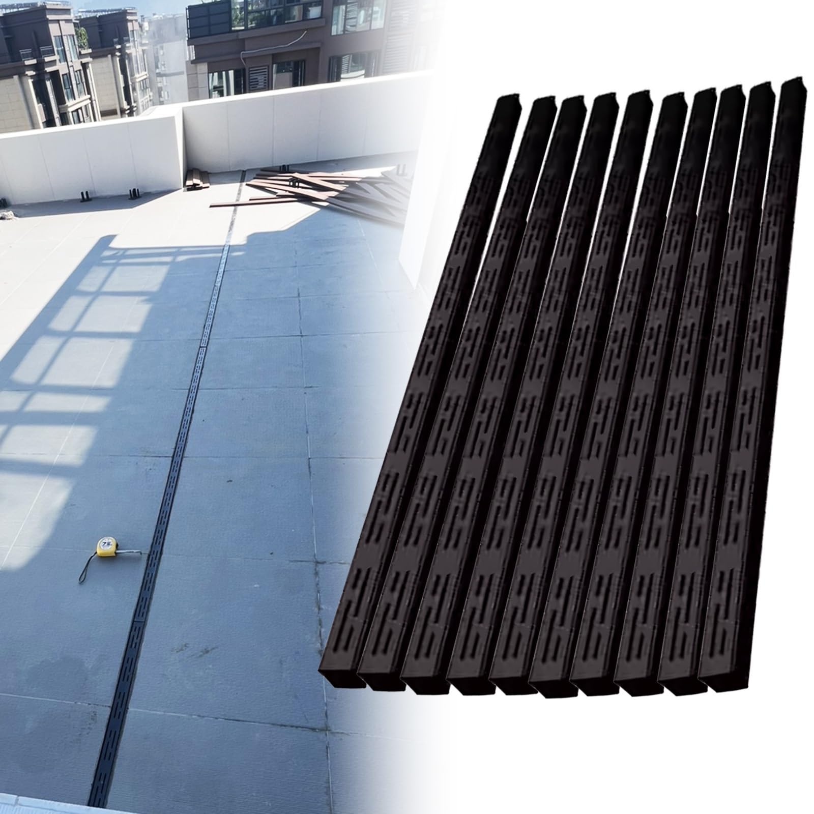 Paquete de 10 Cubiertas de Rejilla de Drenaje de Zanja de Acero Inoxidable, Rejillas de Drenaje rectangulares Negras de 99 cm de Largo para Canales Estrechos en Exteriores, solución de drena