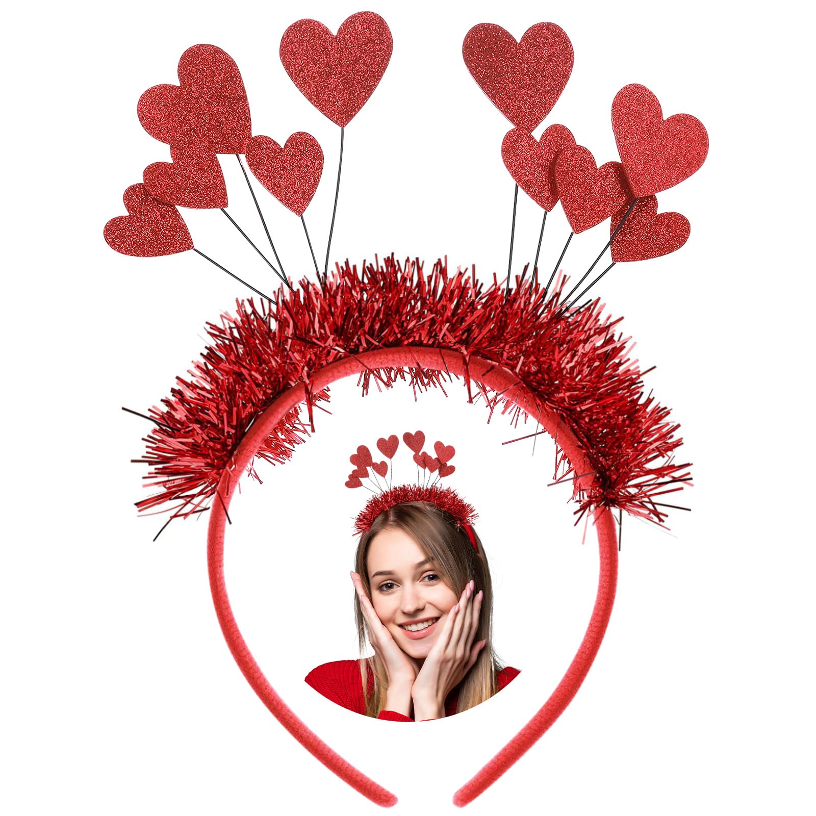 Cerchietto Capelli Cuore 2 Pezzi Cerchietto Paillettes Rosso Adesivi per il Viso a Forma di Cuore Cerchietto Cuori Glitter per San Valentino, Carnevale, Festa
