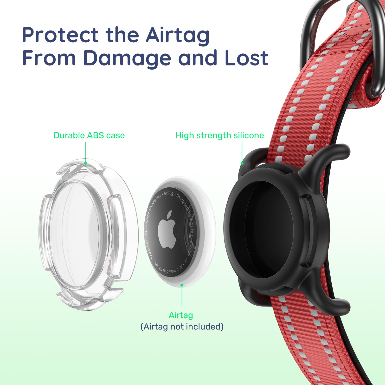 Collar de perro con código QR, collar reflectante para perro, acolchado de neopreno suave y hebilla de bloqueo de seguridad, collar ajustable para mascotas (rojo, M con soporte para Airtag)