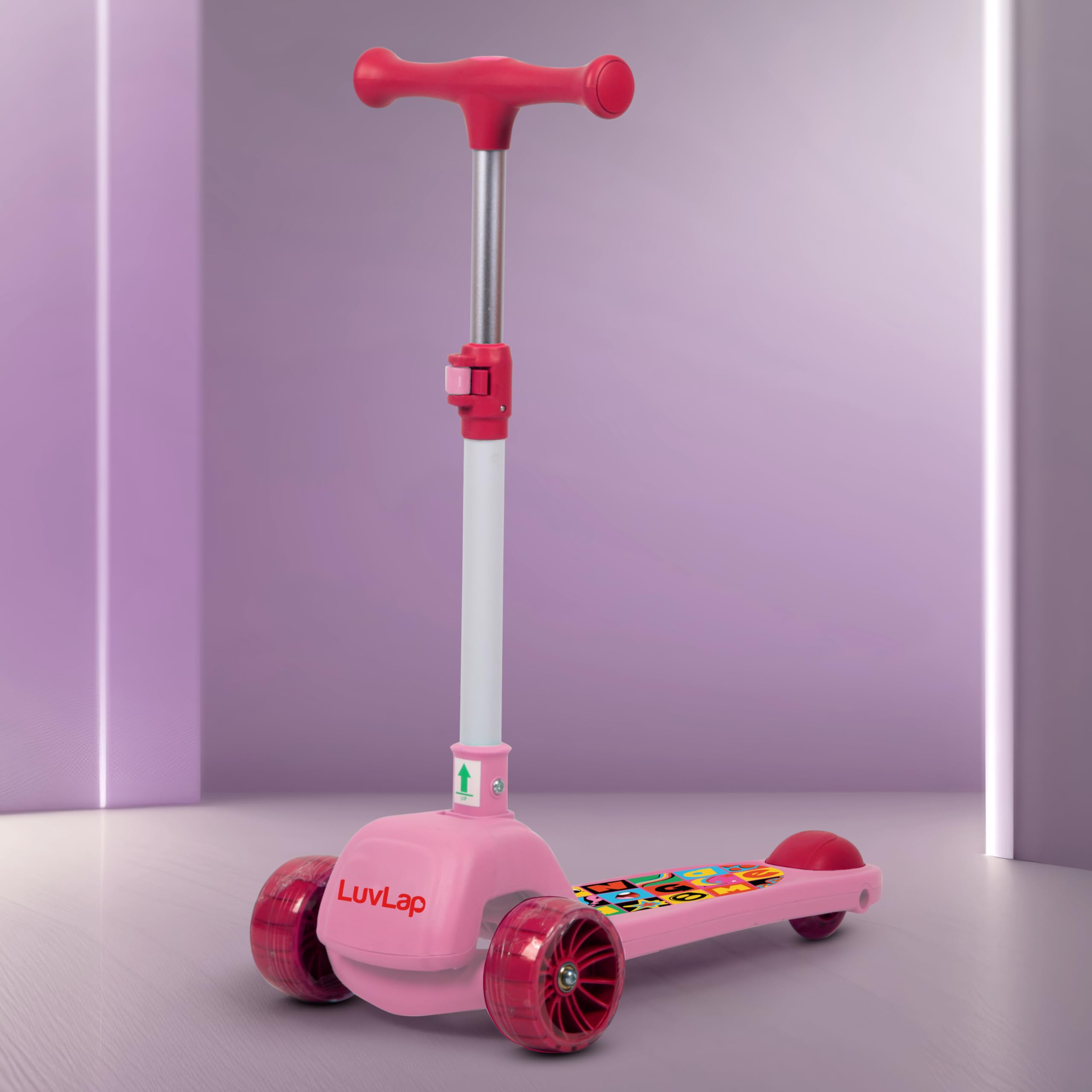 LuvLap Elegant Scooter for Kids- Toddler 3-Wheel Kick Scooter with LED Lights | Stable Wide Deck for 3-10Year | Adjustable Height & Easy-Grip Handlebars | Fun Outdoor Gear for Kids, Pink-image-25