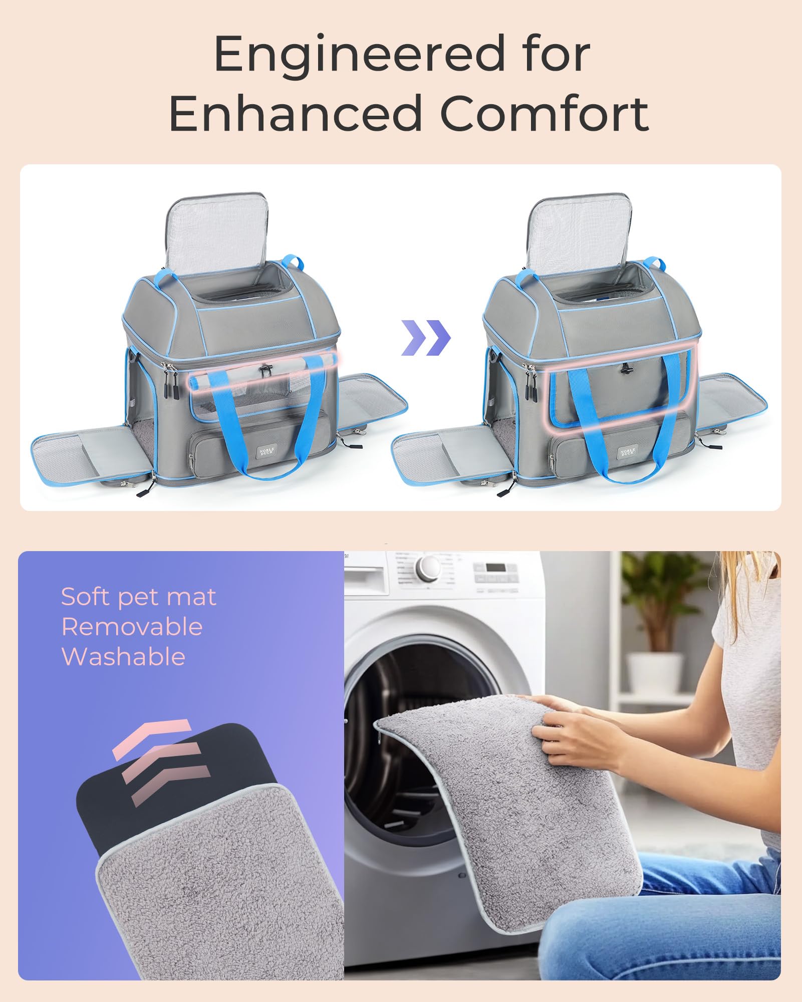 Expandable Cat Dog Carrier: NOBLE DUCK Soft-Sided Pet Carrier Airline Approved Large Small Medium Collapsible Portable Travel Up to 25 Lbs Grey - image 4