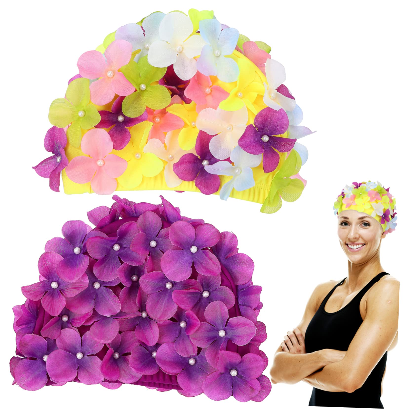 INOOMP cuffia da nuoto a fiori cuffia da bagno divertente ia da doccia per uomo shower cap ia per piscina ie di protezione ie da nuoto per il tessuto di nylon
