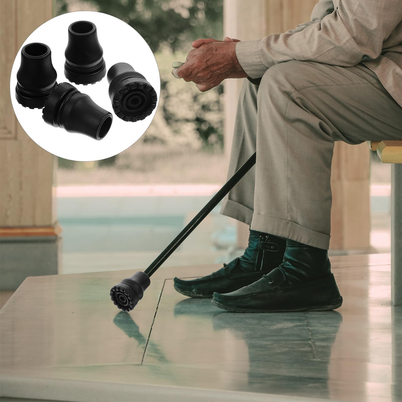 POPETPOP 4 Stück Rutschfeste Gummifüße aus Pvc für Trekkingstöcke und Krücken Anti Rutsch Pads zum Schutz und Verletzungsvermeidung Schwarz Geeignet für Ältere Personen